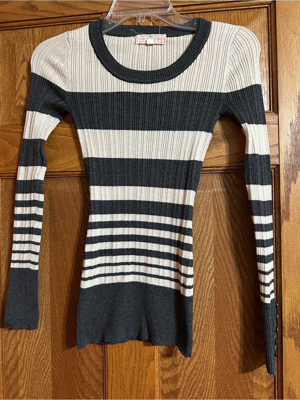 Pink Republic Gray & Cream Striped Ribbed Long-Sleeve Top